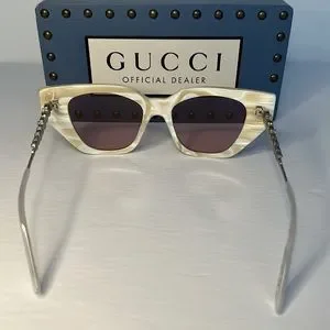 ?- New-Gucci Silver White ivory 0641 Crystal Cat Eye Runway Gg0641 Sunglass… Gucci | Accessories | Newgucci Silver White Ivory 64 Crystal  main image 2